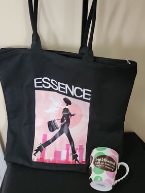 Essence Black Tote Bag with Pink Graphic Bundled With Girlfriend Mug